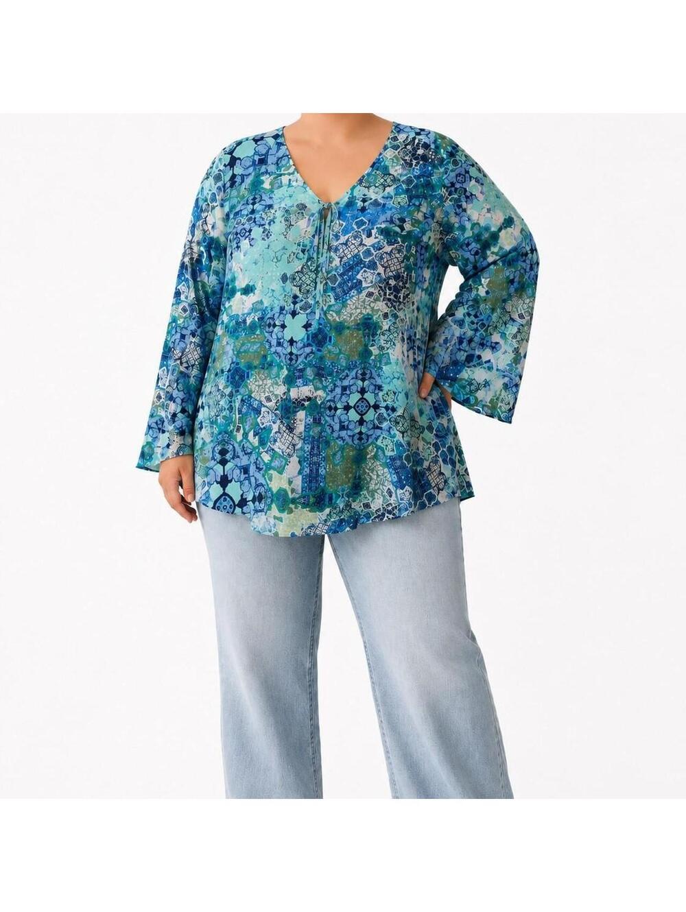 Boho Artsy Mosaic Print Plus Size Tunic Blouse – Como Black 22/24